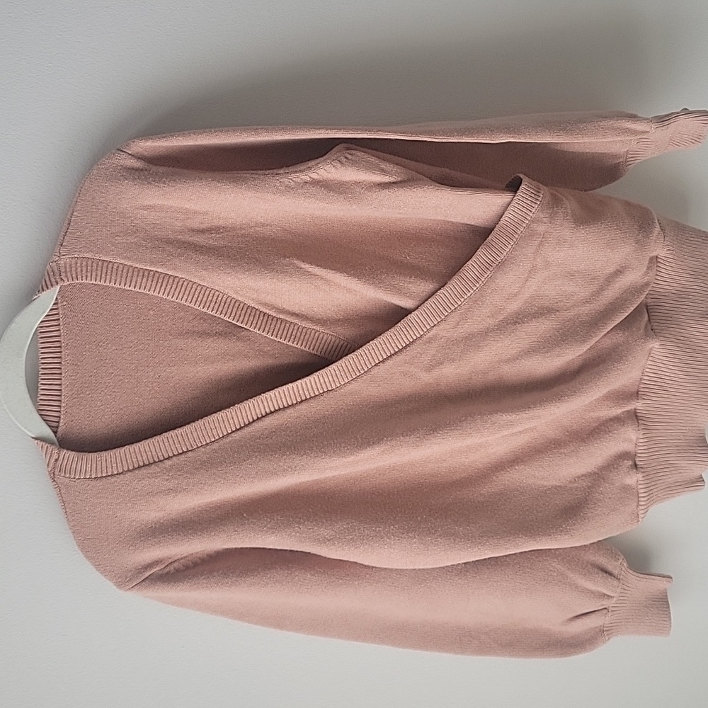 Wrap Sweater Women Medium Camel Color Plunging‎ Balloon Sleeves